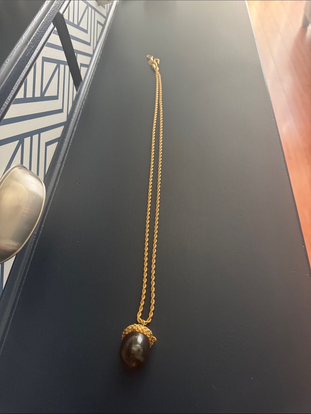 Kenneth Jay Lane Gold Rope Chain Necklace with Brown Acorn Pendant
